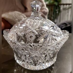 Vintage JG DURAND of FRANCE Crystal Lidded Candy Dish Jewellery /  Makeup Keeper